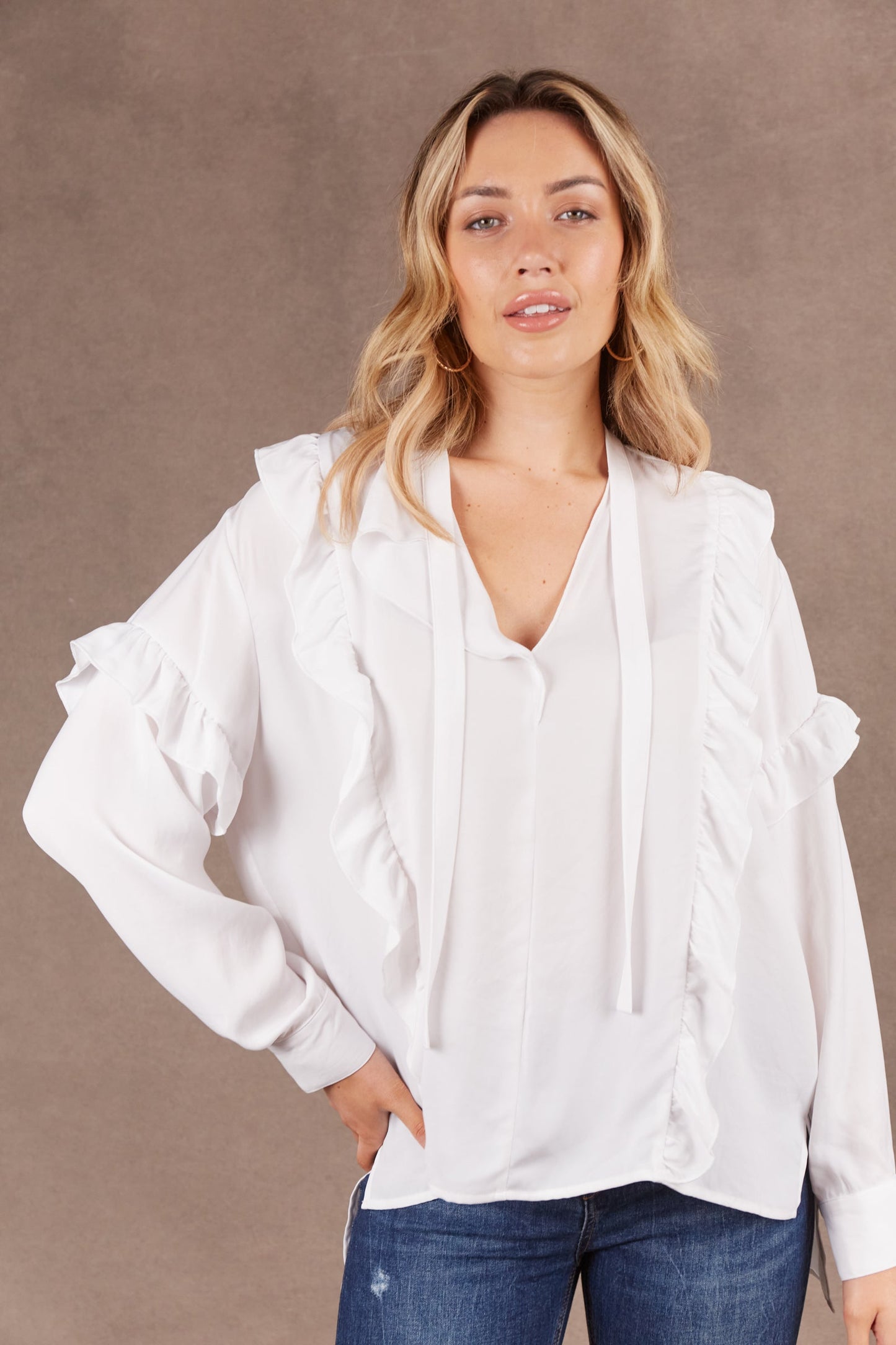 MAYAN FRILL BLOUSE SALT