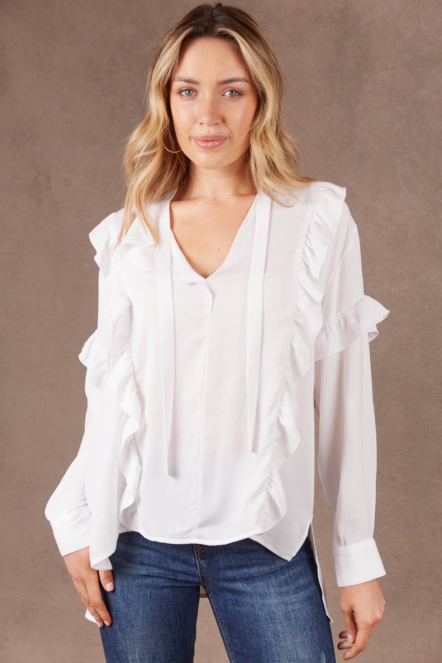 MAYAN FRILL BLOUSE SALT