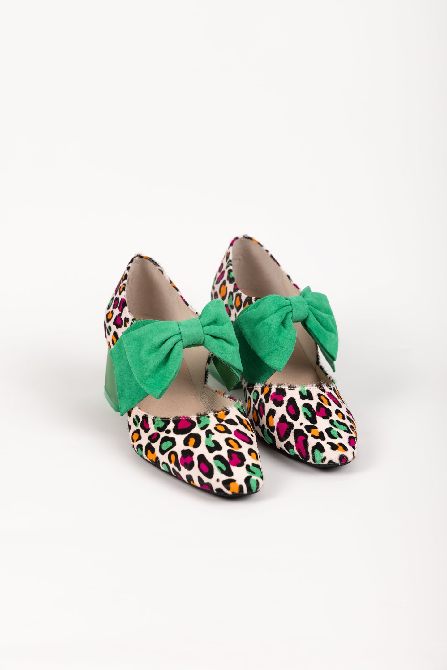 MISHA HEEL BRIGHT LEOPARD EMERALD SUEDE