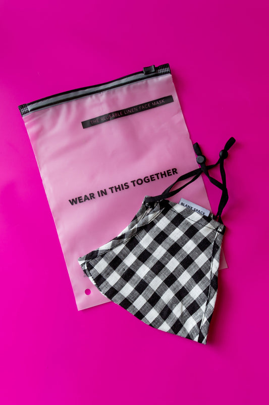 THE REUSABLE LINEN FACE MASK - BLACK GINGHAM